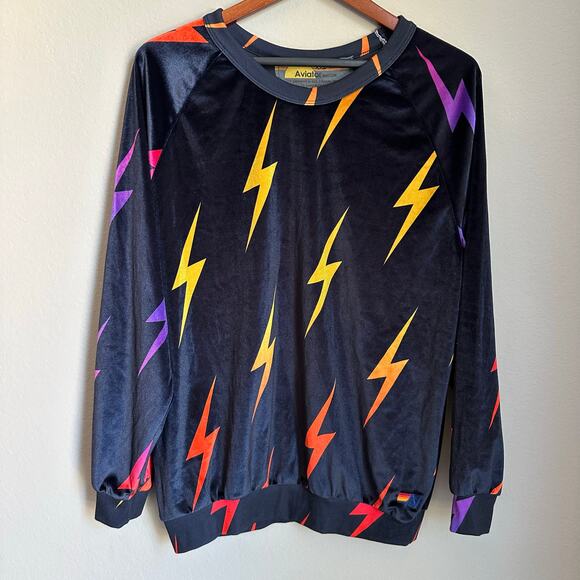 Women's Aviator Nation Black Velvet Lightning Bolts Sweater Size XXL - Picture 1 of 8